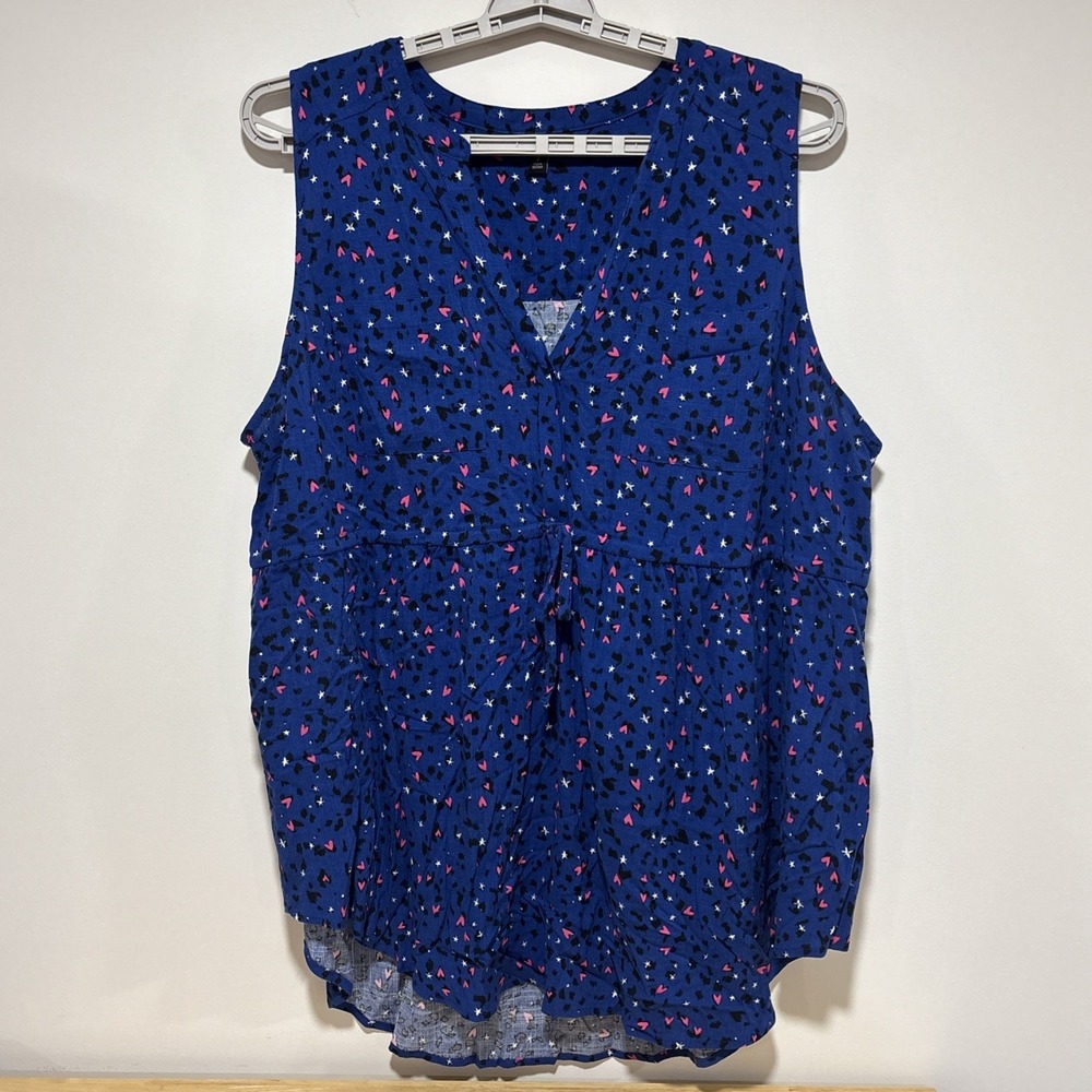 Torrid Emma Babydoll Tunic Tank Top Tie Waist Blue Pink Hearts Stars Women's 2x